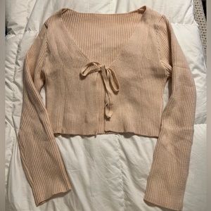 Ribbed knit tie front top